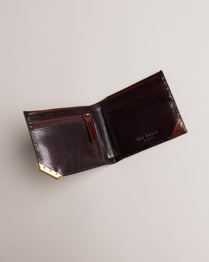 Portefeuille Ted Baker Metal Corner Bifold Coin Marron Chocolat Homme | IKZ-01882952